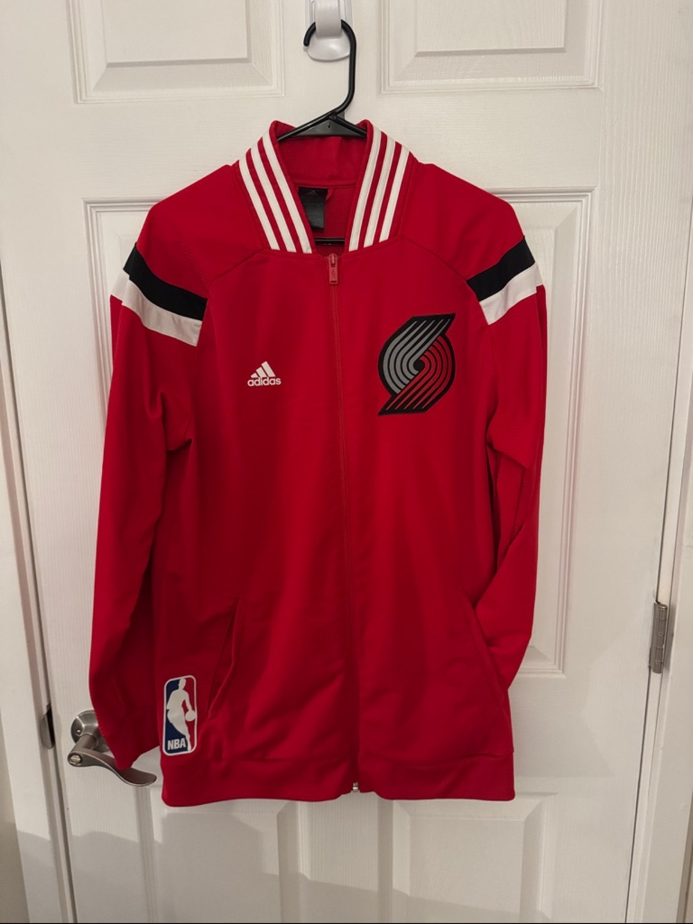 adidas Red Portland Trail Blazers Jacket with Black & White Accents